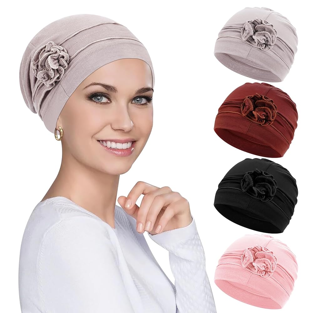 XEPST 4 Pieces Chemo Headwear Turbans Cap Beanie Hat Head